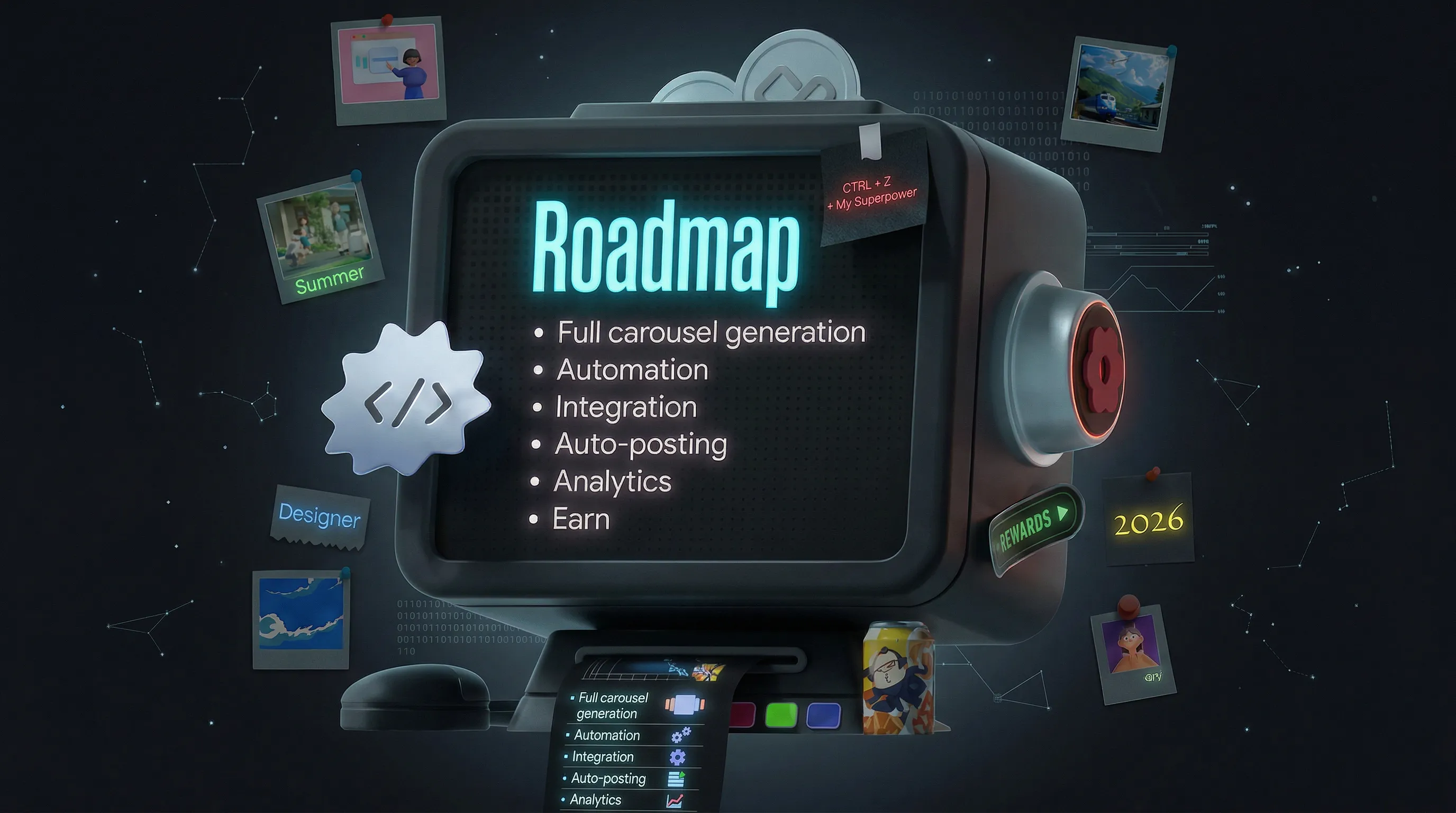 Product roadmap showing upcoming features for the AI carousel generator